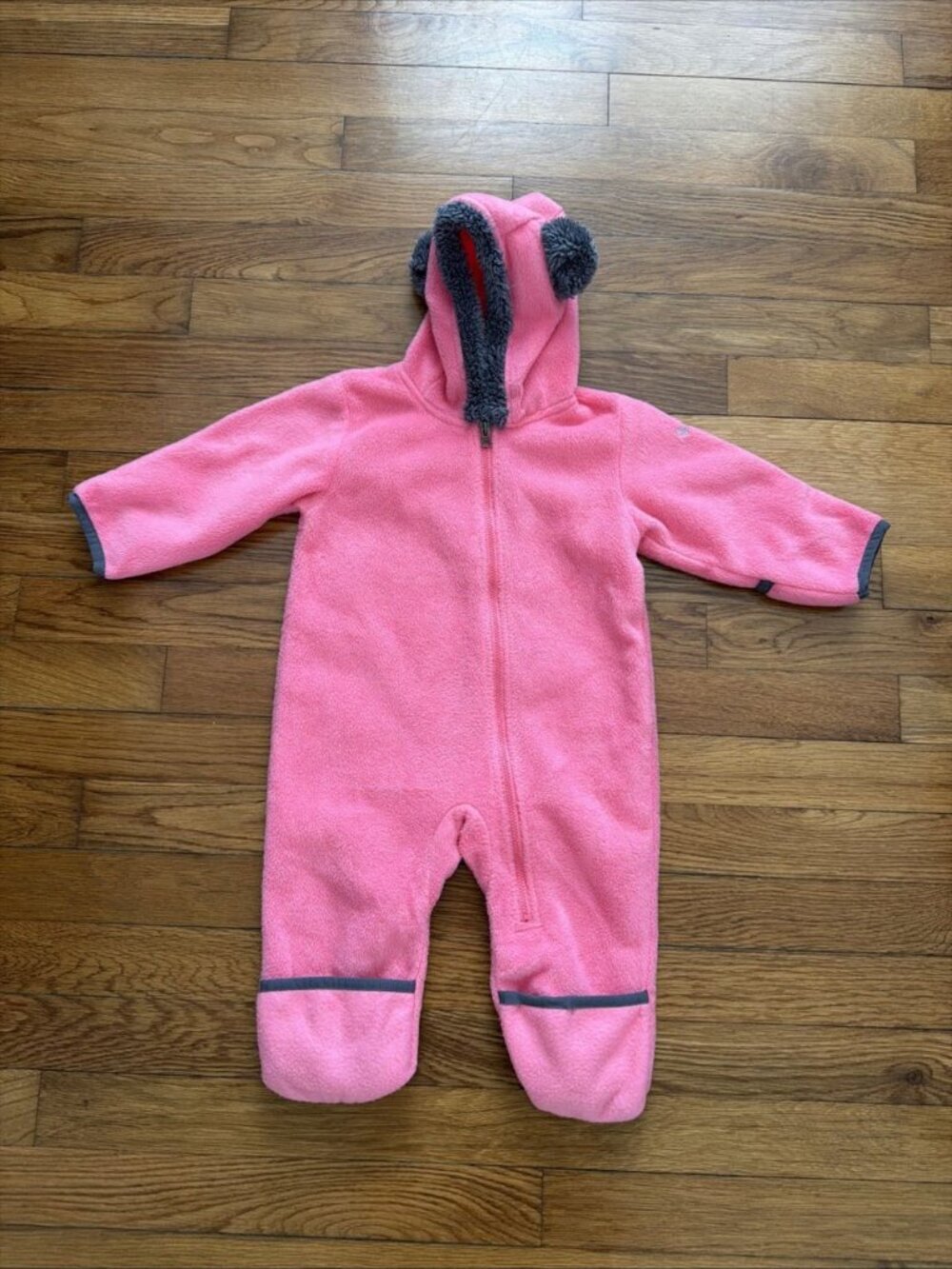 Columbia Baby Girl Winter Bunting Fleece Snowsuit Bear Ears Size 6-12 M (K13) - Picture 2 of 5